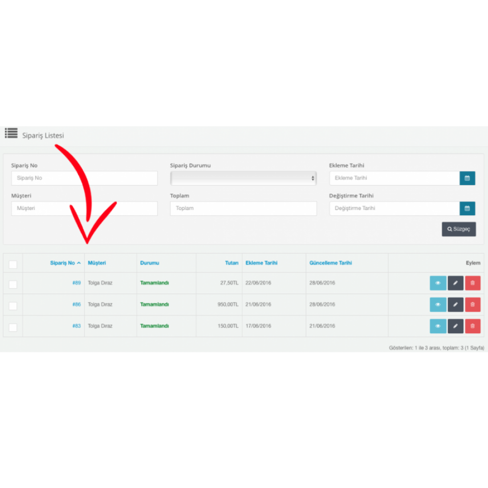 Admin Paneli Anlık Canlı Sipariş Ekranı