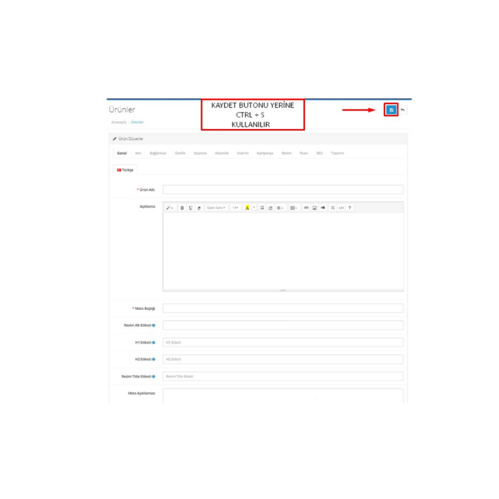 Opencart Ctrl+S ile Kayıt Modülü