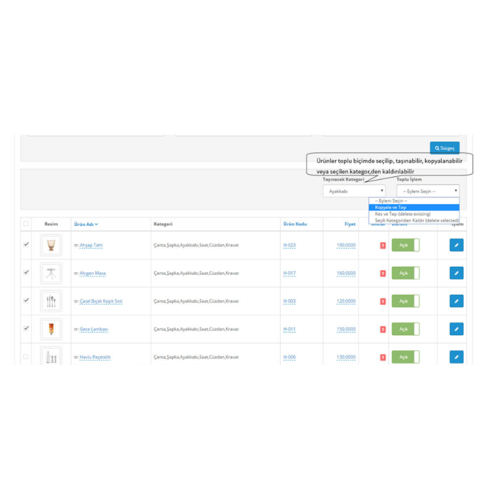 Opencart Toplu Ürün Taşıma Modülü