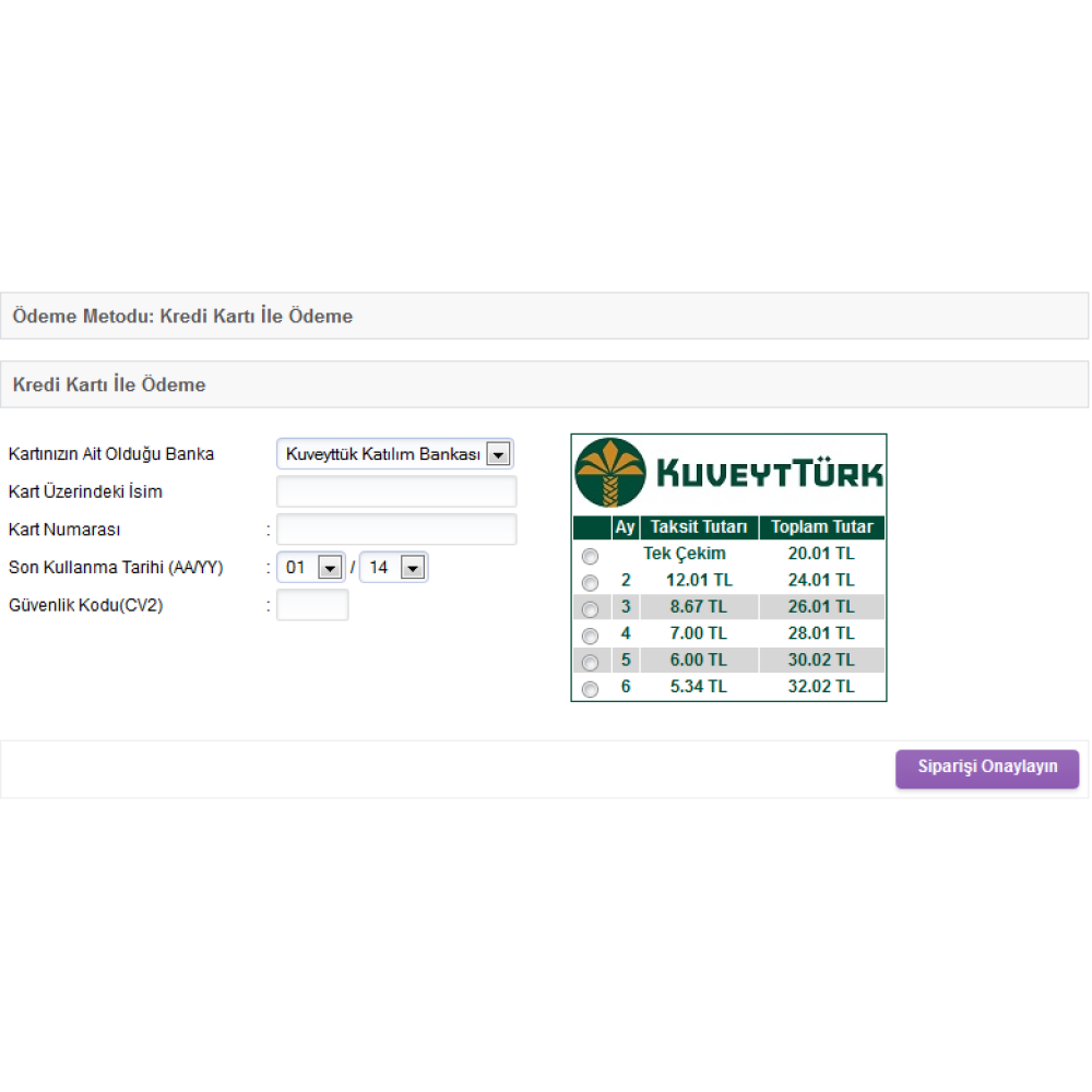 Opencart Kuveyttürk Sanal Pos Modülü