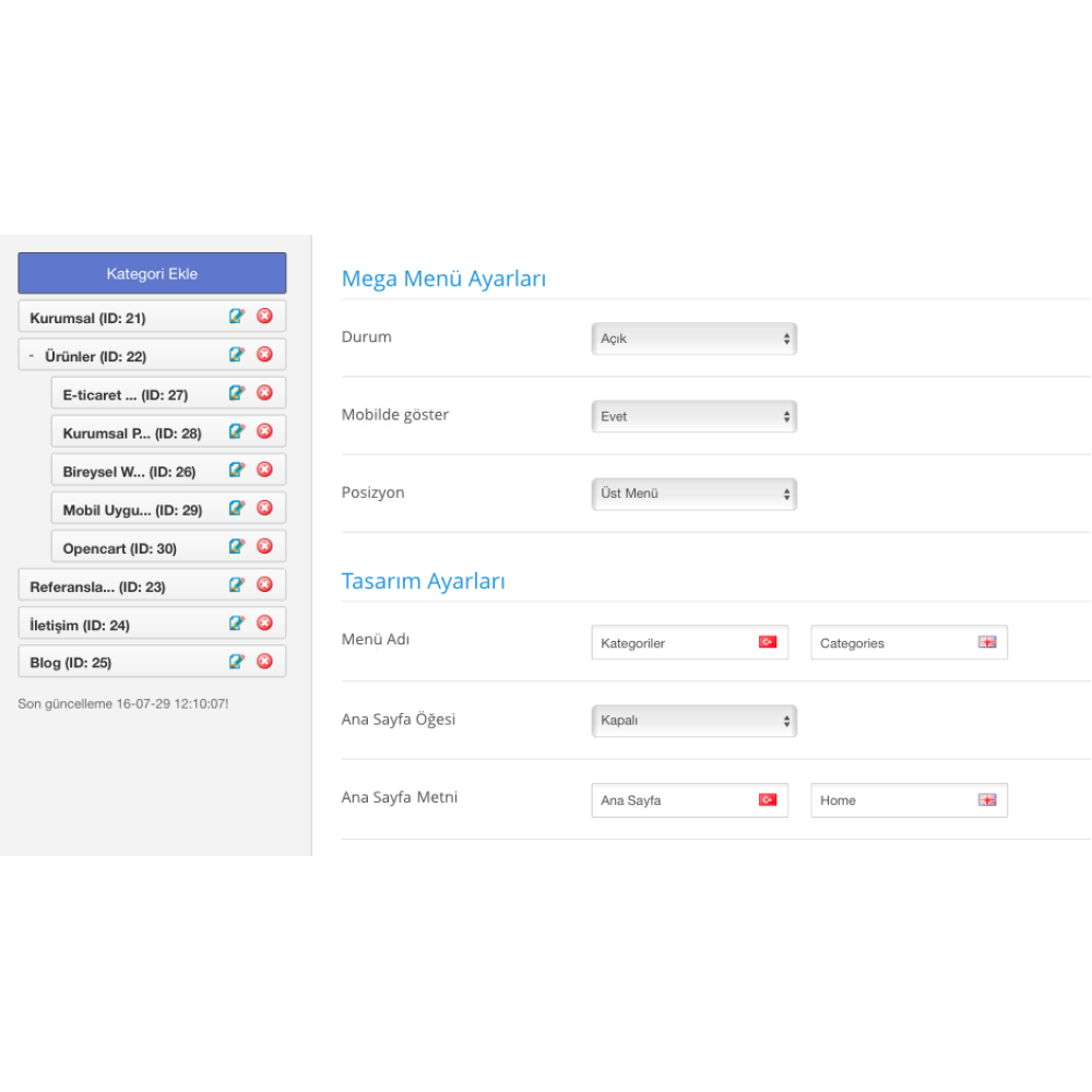 Opencart Mega Menü Modülü