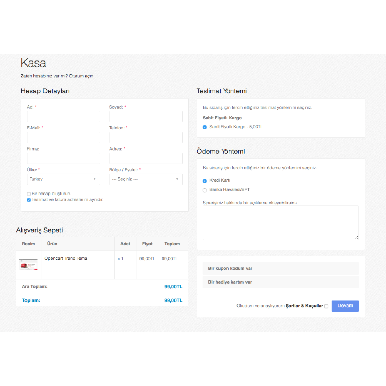 Opencart Tek Sayfada Ödeme Modülü