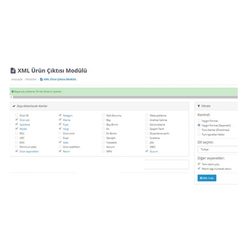 Opencart XML Çıktısı Modülü