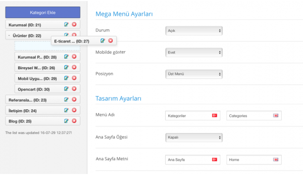 Opencart Mega Menü Modülü