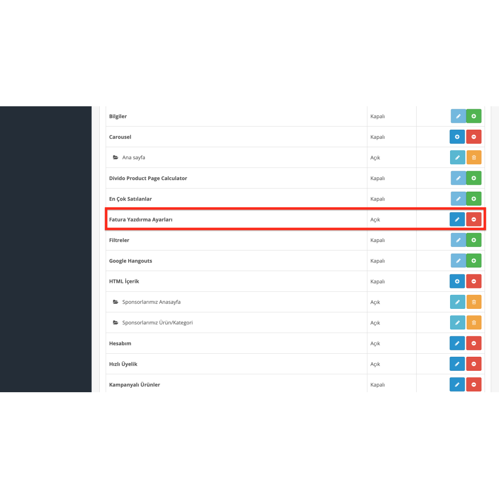Opencart Fatura Düzenleme Modülü Opencart Fatura Düzenleme Modülü