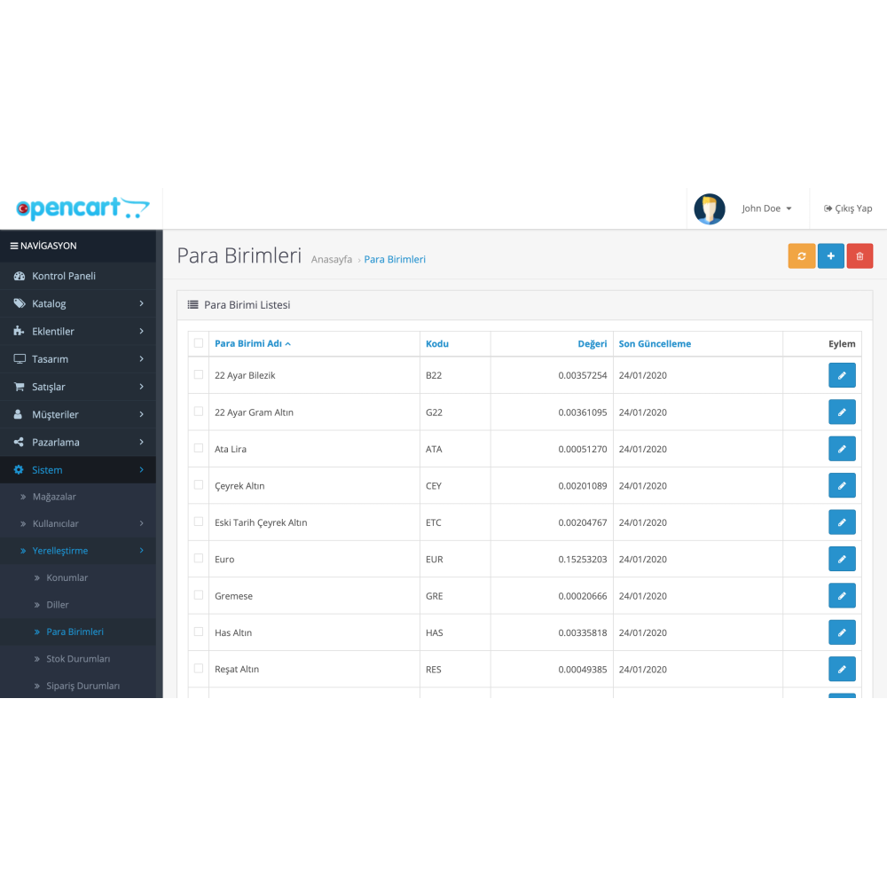 Opencart Kuyumcu Altın Fiyatları Modülü Opencart Kuyumcu Altın Fiyatları Modülü
