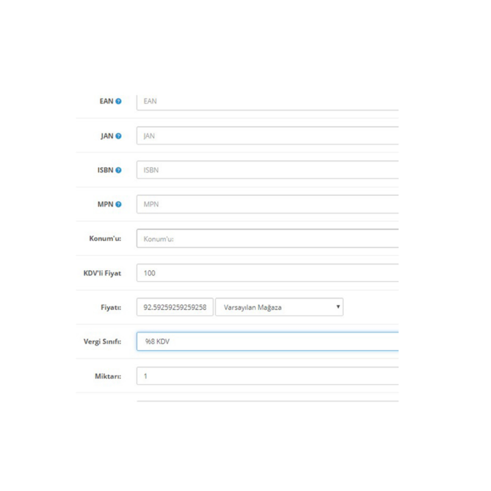 Opencart KDV Dahil Fiyat Gir Modülü Opencart KDV Dahil Fiyat Gir Modülü