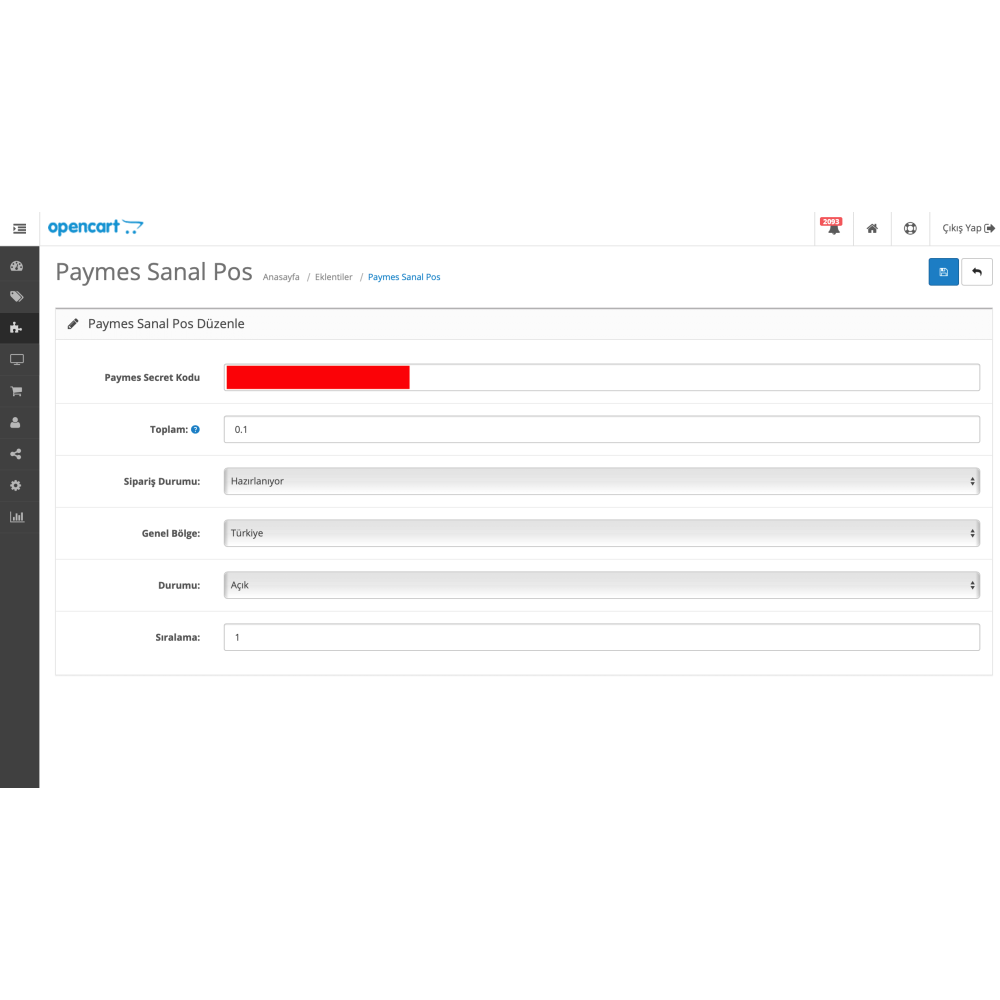 Opencart Paymes Sanal Pos Modülü Opencart Paymes Sanal Pos Modülü