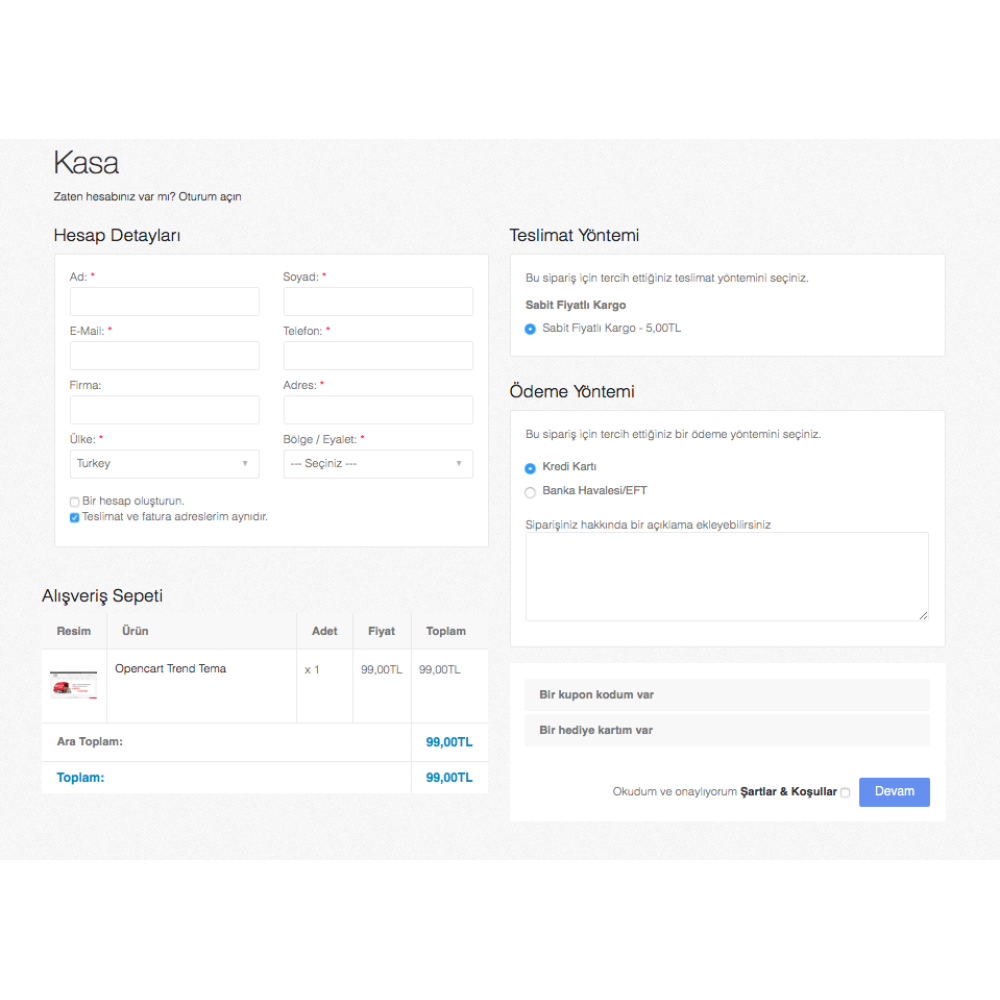 Opencart Tek Sayfada Ödeme Modülü Opencart Tek Sayfada Ödeme Modülü